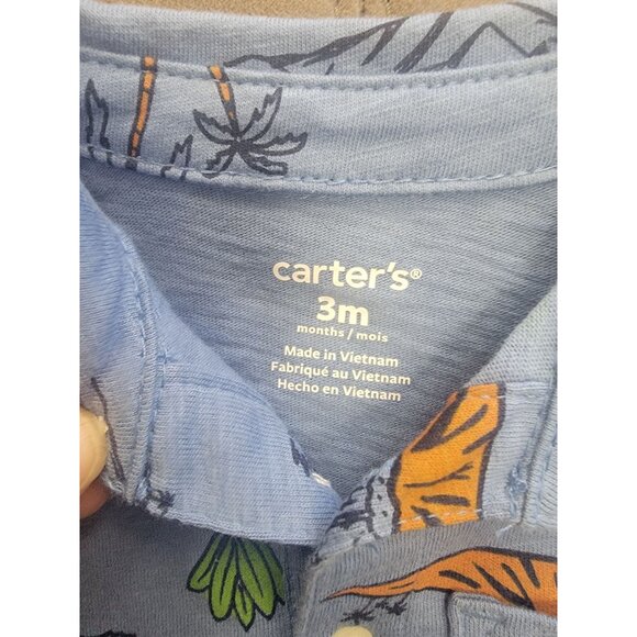 Carters 3M Baby Boys Blue Dinosaur Print Polo Shirt With Chest Pocket - Picture 4 of 4